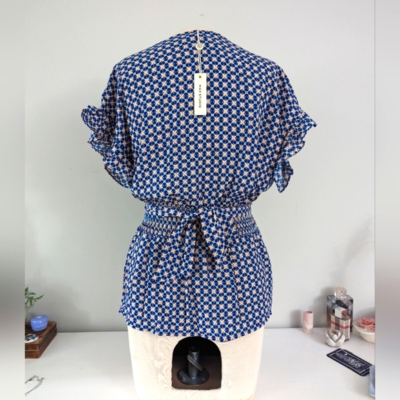 Max Studio Blue and Black Patterned Blouse - Picture 5 of 5